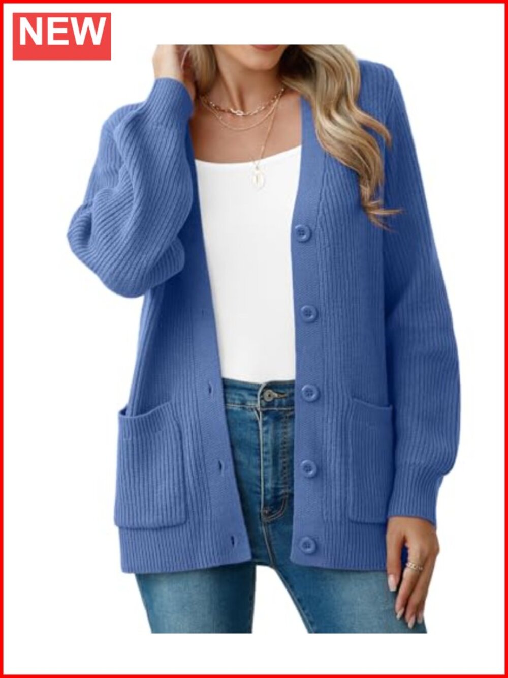 Chunky Knit Cardigan Sweater Long Sleeve V Neck Button Up with Pockets